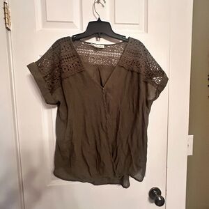 Olive Green Lace Sleeve Women's Top